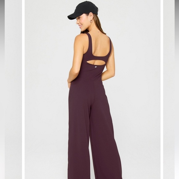 Fabletics PureLuxe Wide Leg Oxblood Burgundy Jumpsuit NWT size M reg - Picture 2 of 11
